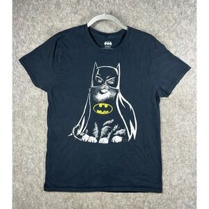 Batman Cat T Shirt Womens Large Black DC Comics Graphic Tee Cotton Funny